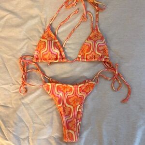 Aurelle Swimwear, floral, hippie orange bikini set
